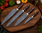 4 Pcs Custom Made Hand Forged Damascus Kitchen Chef Knife Set