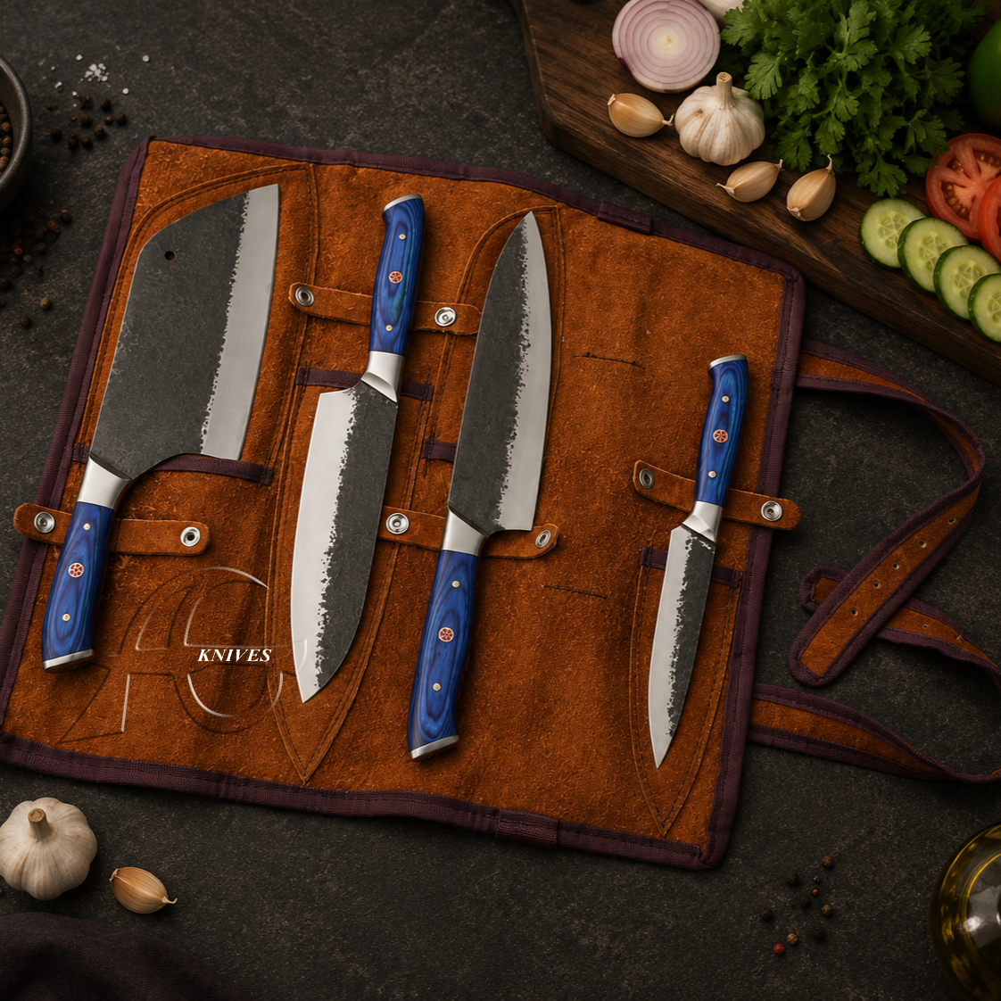 4 Pcs Hand Forged High Carbon Steel Chef Knives Set