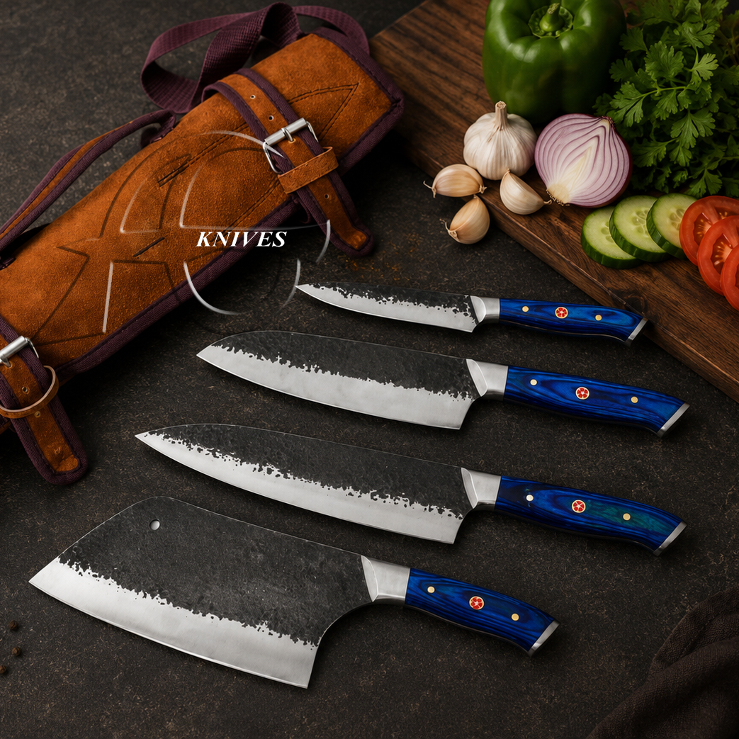 4 Pcs Hand Forged High Carbon Steel Chef Knives Set