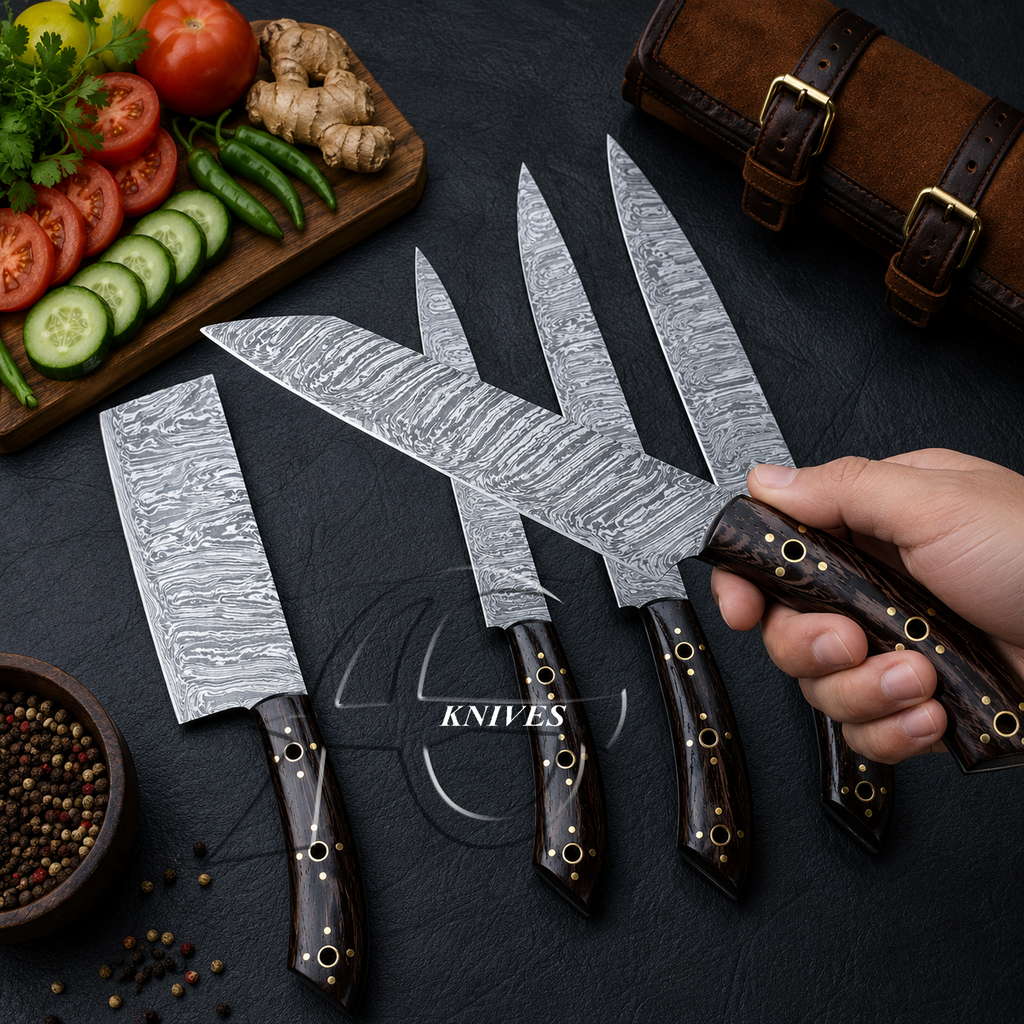 6 Pcs Handmade Damascus Kitchen Chef Knife Set