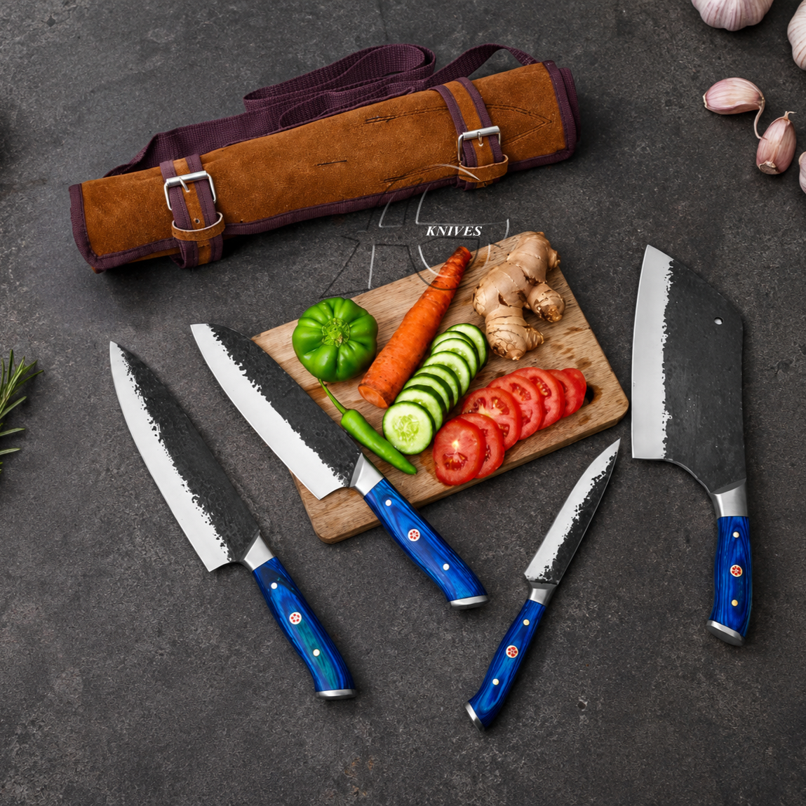 4 Pcs Hand Forged High Carbon Steel Chef Knives Set