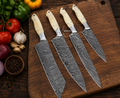4 Pcs Custom Made Hand Forged Damascus Fire Pattern Kitchen Chef Knife Set