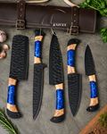 5 Pcs Hand Forged Black Powder Coated Kitchen Chef Knives Set