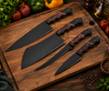 4 Pcs Custom Made Black Powder Coated Blade Kitchen Chef Knife Set
