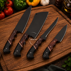 4 Pcs Custom Made Black Powder Coated Blade Kitchen Chef Knife Set
