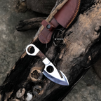 Hand Forged Gut Hook Skinning Knife 8" Wood Handle - Leather Sheath