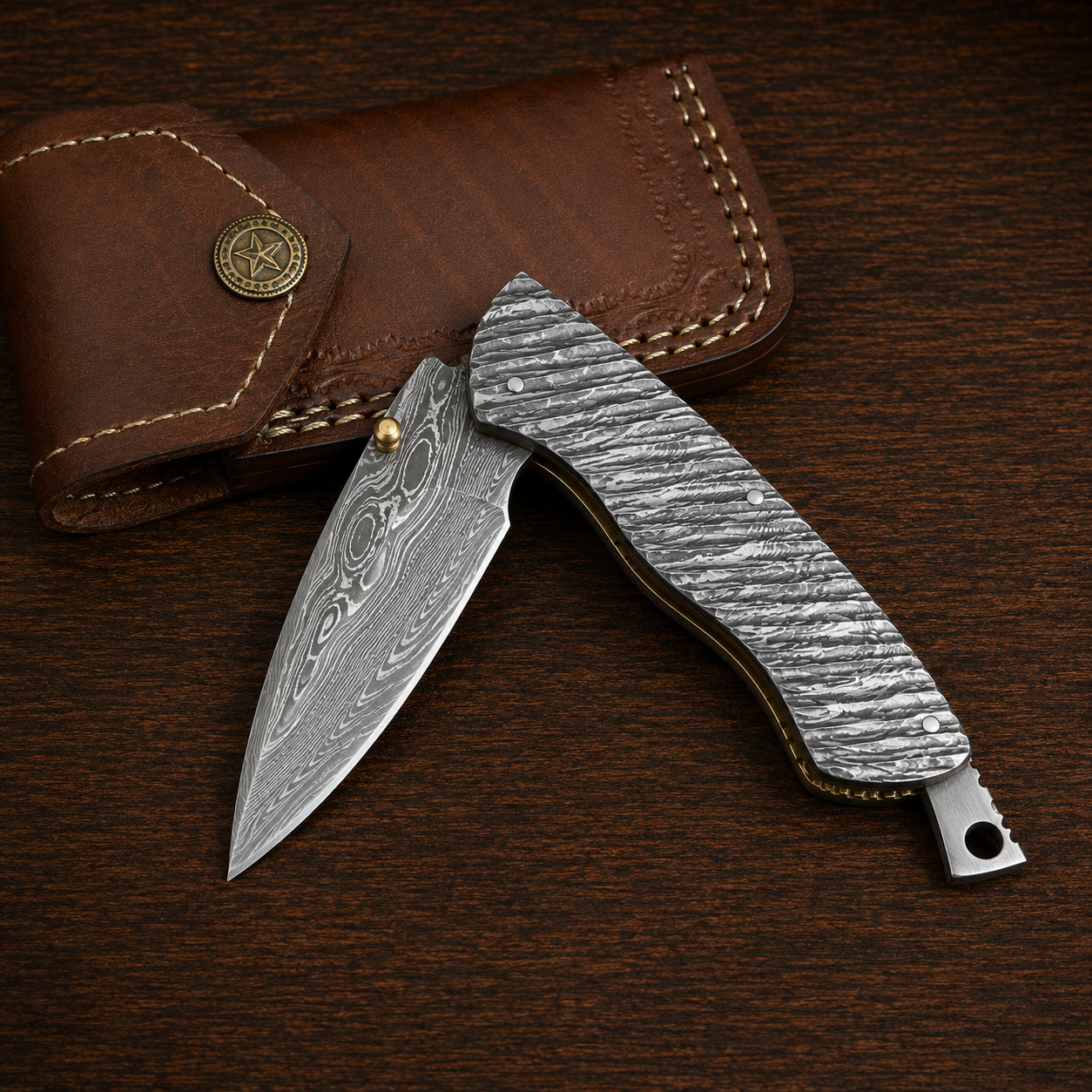 Set of 3 Pcs Handmade Full Damascus Pocket Knife