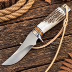 Handcrafted Western Hunting Fixed Blade Knife Antler Handle 9" with Leather Sheath