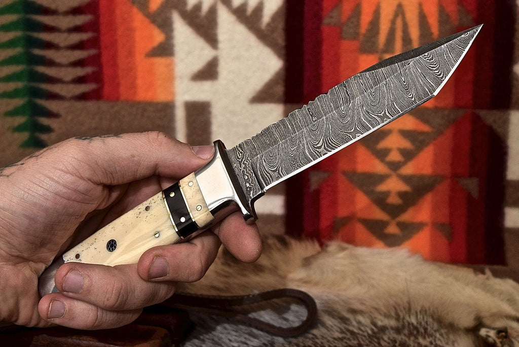 Custom Made Damascus Hand Forged Hunting Saxy Point Blade Knife With Sheath