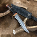 D2 Tool Steel Hunting Bowie Knife Handmade Wood & Horn Handle Full Tang Fixed Blade