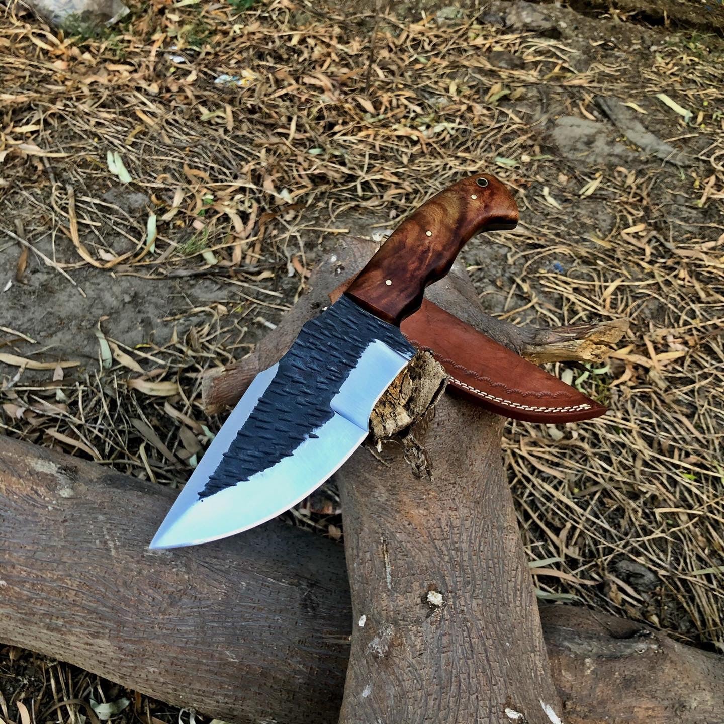 Hand-Forged Survival Tracker Knife 1095 Steel Blade with Rosewood Handle Sheath
