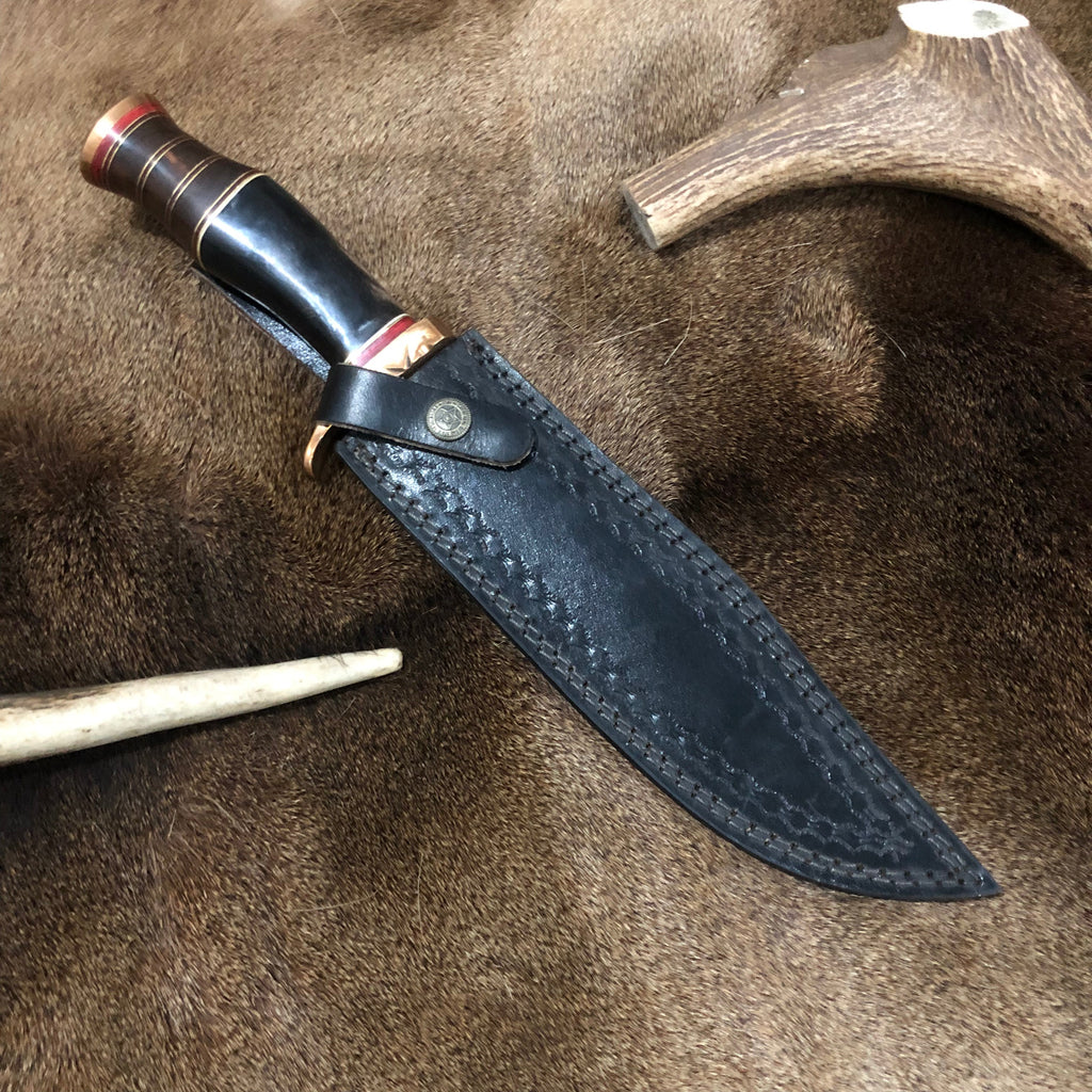 D2 Tool Steel Hunting Bowie Knife Handmade Wood & Horn Handle Full Tang Fixed Blade