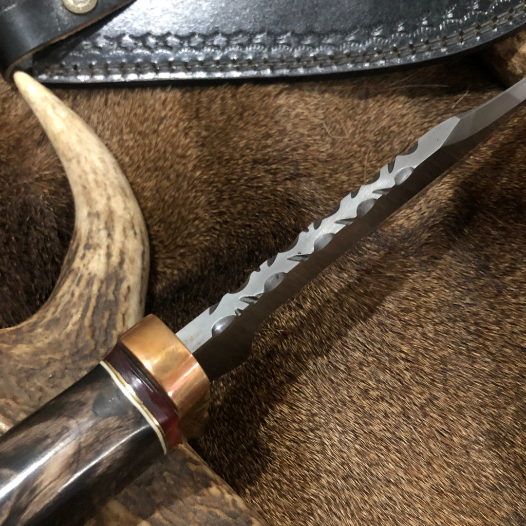 D2 Tool Steel Hunting Bowie Knife Handmade Wood & Horn Handle Full Tang Fixed Blade