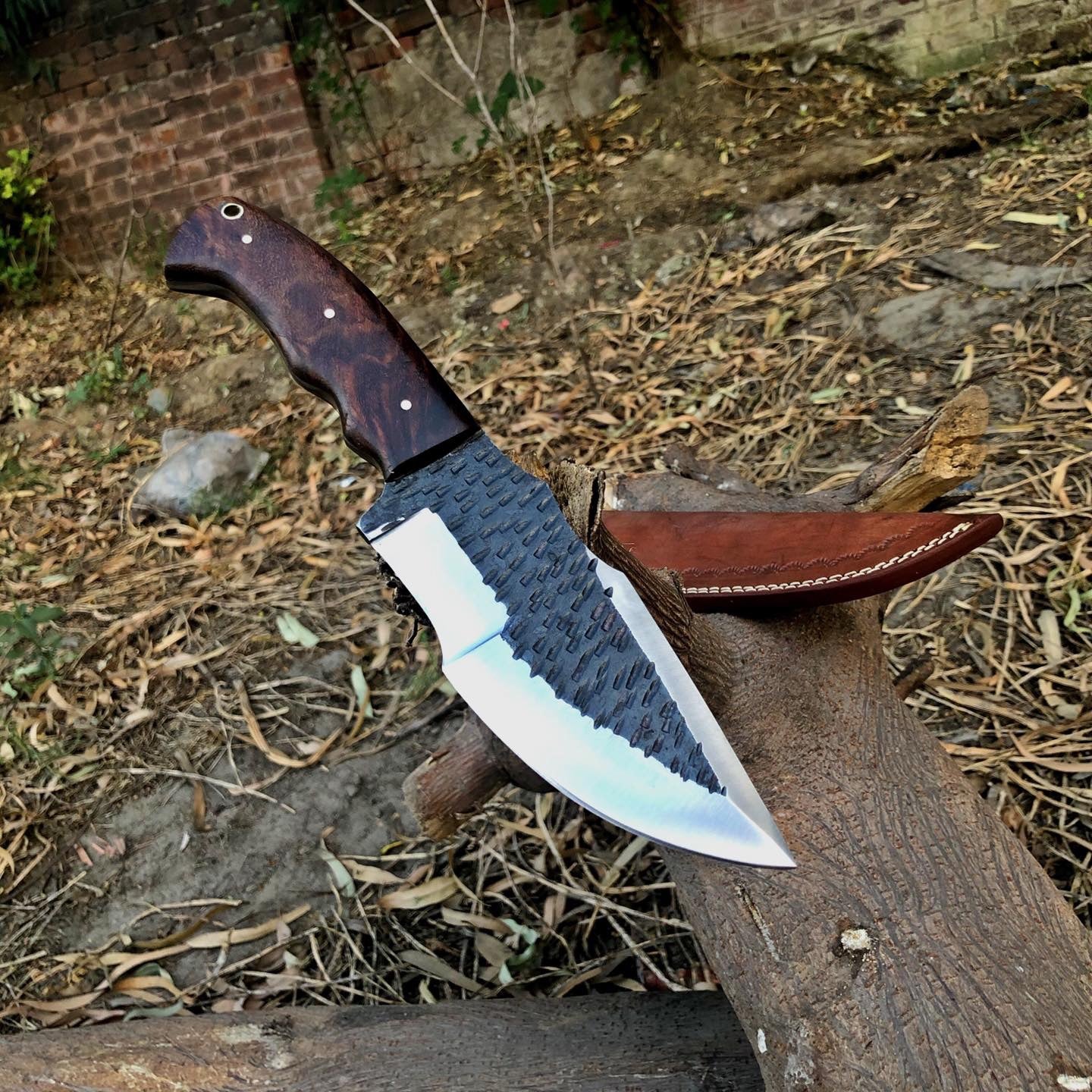 Hand-Forged Survival Tracker Knife 1095 Steel Blade with Rosewood Handle Sheath