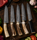 Wild Contrast 13" Handmade Damascus Kitchen Chef Knife Antler & Black Horn Handle