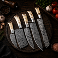 5 Pcs Custom Hand Forged Damascus Kitchen Chef Knives Set – Antler & Camel Bone Handle