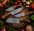 4 Pcs Hand Forged Damascus Kitchen Knives Set Olive, Iron Wood - AG Cutlery