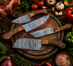 4 Pcs Hand Forged Damascus Kitchen Knives Set Olive, Iron Wood - AG Cutlery