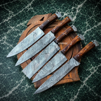 5 Pcs Full Tang Handmade Damascus Kitchen Knives Set