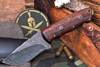 Damascus Steel Hunting Skinning Handmade Knife with Burl Wood Handle With Cover