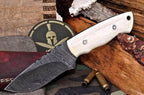 Damascus Steel Skinning Knife Handmade Blade White Camel Bone Handle With Sheath
