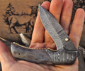Damascus Steel Folding Knife Handcrafted Colored Bone Handle Pocket Knife With Cover