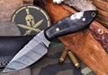 Damascus Steel Skinning Knife Handcrafted Blade Water Buffalo Horn Handle With Sheath