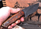 Damascus Steel Hunting Skinning Handmade Knife with Burl Wood Handle With Cover