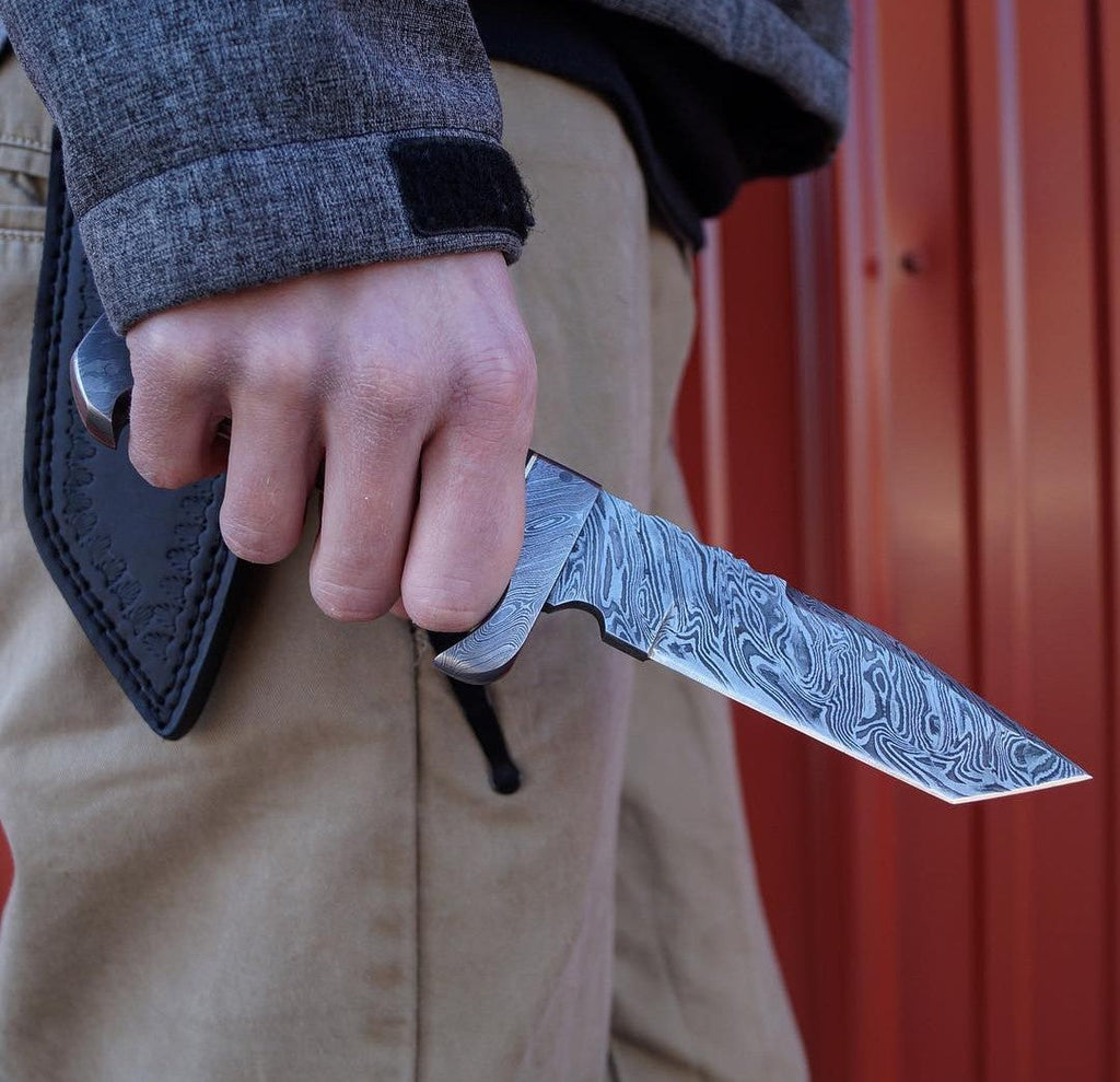 Damascus Steel Hunting Knife Handmade Blade with Camel Bone & G10 Handle Sheath