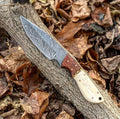 Damascus Steel Hunting Knife Handmade Wood & Bone Handle Fixed Blade With Cover