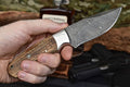 Damascus Steel Hunting Skinning Handmade Knife Wood Handle With Sheath