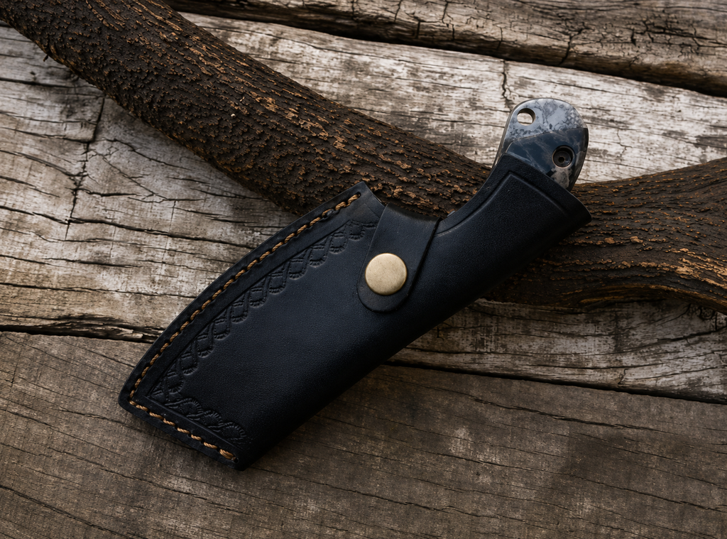 7" Mini EDC Custom Made Damascus Cleaver Leather Sheath