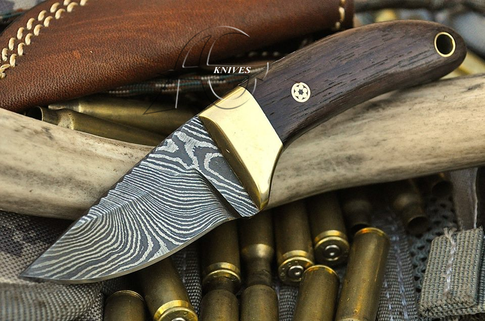 5" Hand Forged Mini Damascus Steel Knife with Wood Handle & Handcrafted Sheath