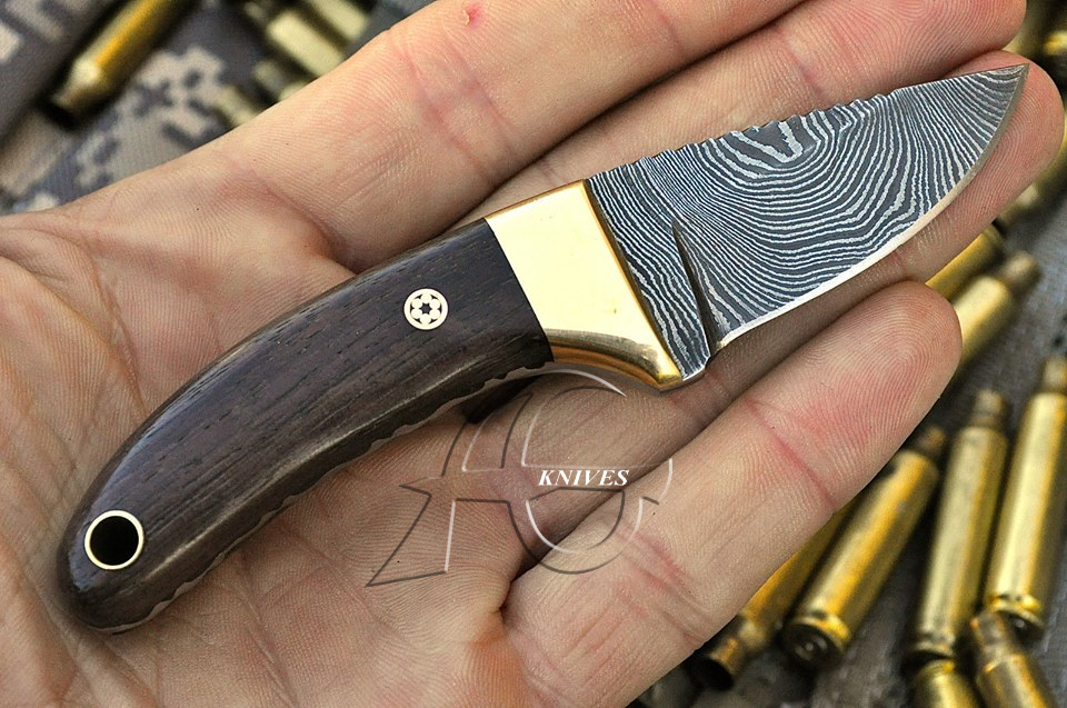 5" Hand Forged Mini Damascus Steel Knife with Wood Handle & Handcrafted Sheath