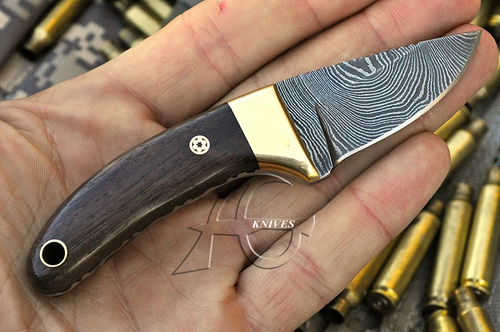 5" Hand Forged Mini Damascus Steel Knife with Wood Handle & Handcrafted Sheath