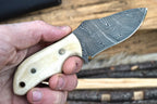 6" Handmade Damascus Blade Skinning Knife Camel Bone Handle - Leather Sheath