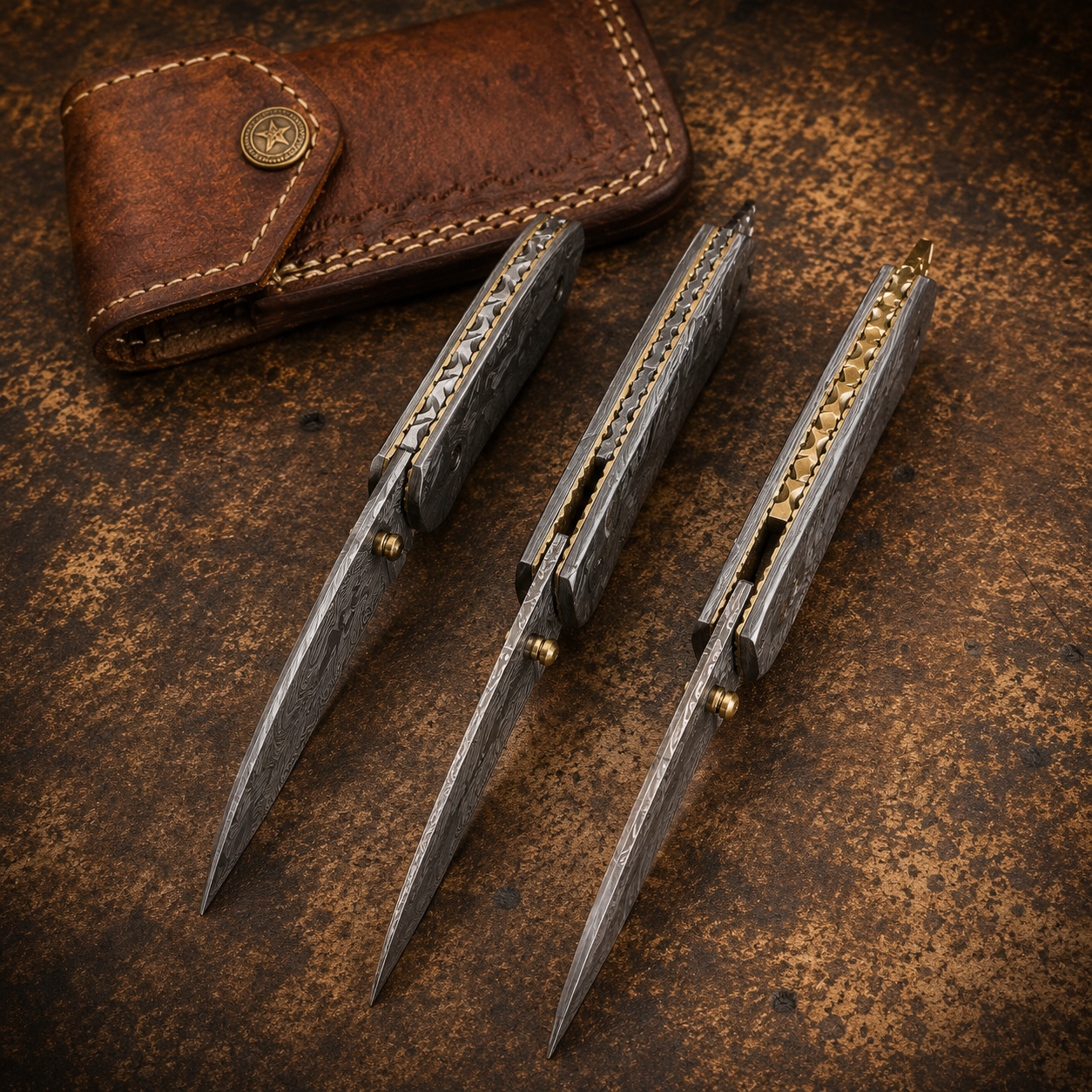 Set of 3 Pcs Handmade Full Damascus Pocket Knife
