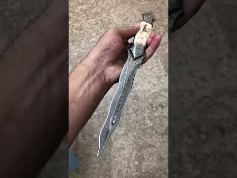 Snake Damascus Blade Antler Custom Made Hunting Dagger Knife With Sheath