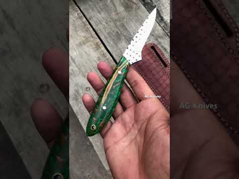 Handcrafted Belt Knife File Steel Blade Green Pinecone Handle 8" Holster Leather Sheath