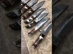 7 Pcs Deal Custom Made Damascus Hand Forged Fixed Blade Hunting Skinning Knives Leather Sheath