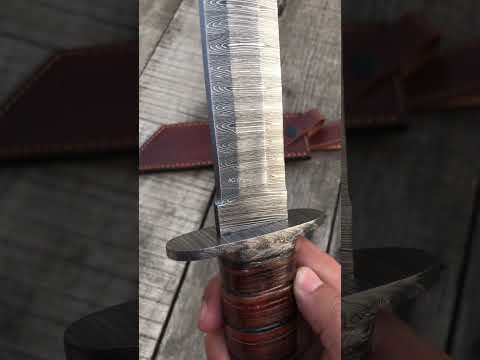 12" Hand Forged Damascus Fixed Blade Knife With Leather Sheath