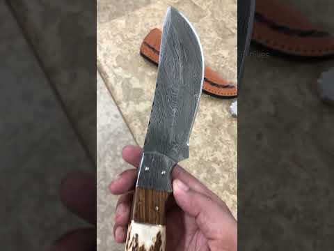 Custom Hunting Knife Fixed Blade 9" Handmade Damascus Skinning With Leather Sheath