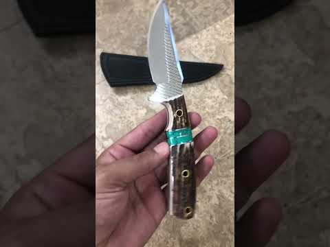 Western Belt Knife Rasp File Steel Antler Turquoise Handle 8" with Leather Sheath
