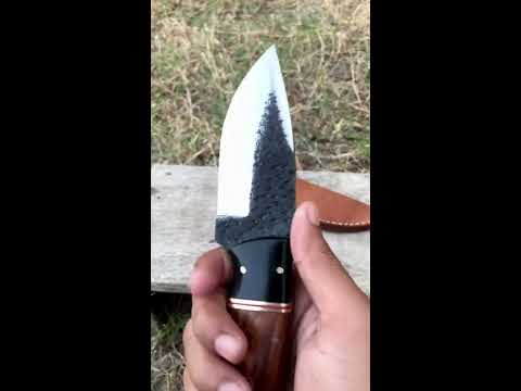 Hand-Forged Skinner Knife 1095 Steel Blade with Rosewood Handle- Leather Sheath