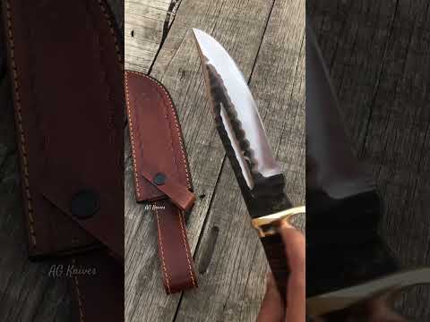 Custom Small Bowie Knife, Hand Forged High Carbon Steel Stacked Leather Handle with Leather Sheath