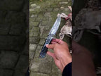 Custom Made Damascus Fire Blade Hunting Knife - Leather Sheath