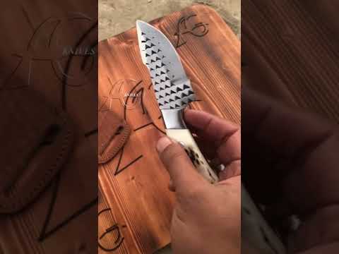 Custom Western Cowboy Farrier Rasp Steel Skinning Knife Deer Horn- Leather Sheath