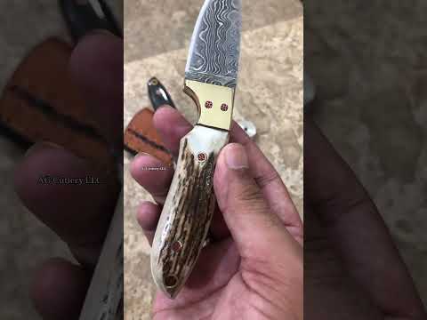 Handcrafted Custom Made Damascus Skinning Knife With Leather Sheath