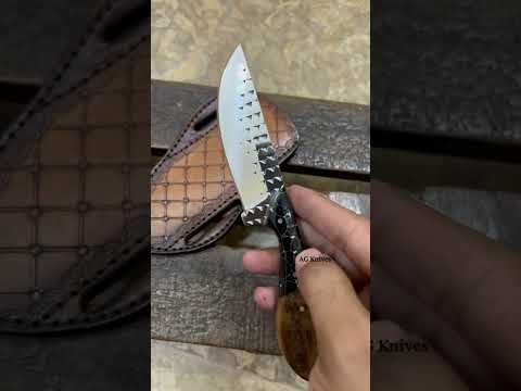 A Fixed Blade High Plains Western Skinning Knife Rasp Steel Wood & Turquoise Handle 7" Tooled Sheath