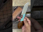 A Fixed Blade Ranch Cowboy Skinning Knife Rasp Steel Wood & Turquoise Handle 7" Tooled Sheath